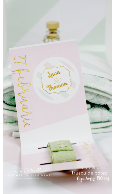 Trusou de botez pentru gemeni sau unisex in roz si verde menta, Gold Mint & Pink  1